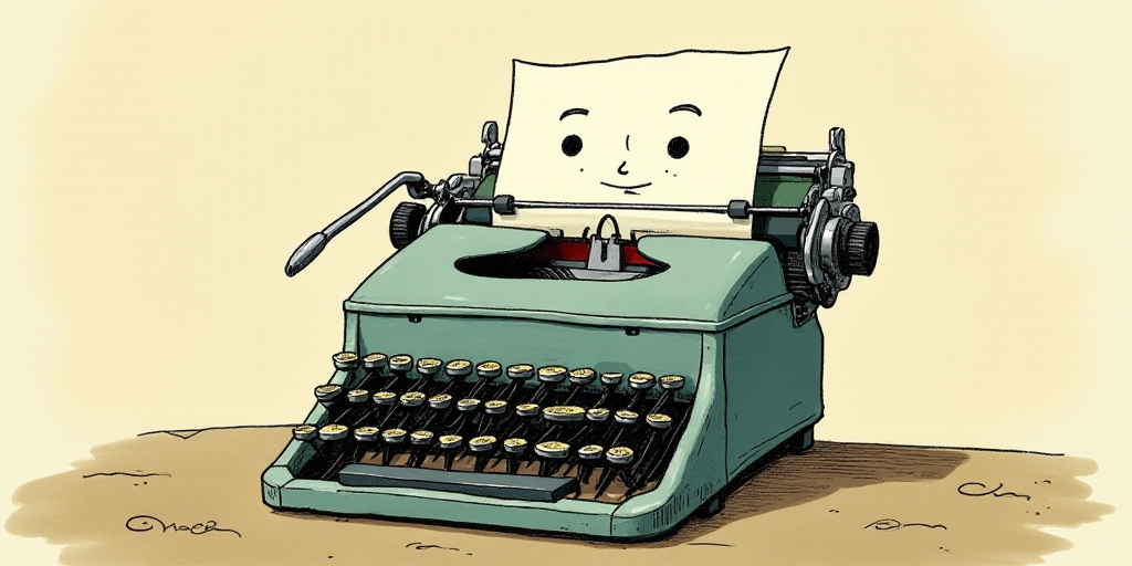 a typewriter with a face drawn on it and a caption for the words opinion and a question, Edward Otho