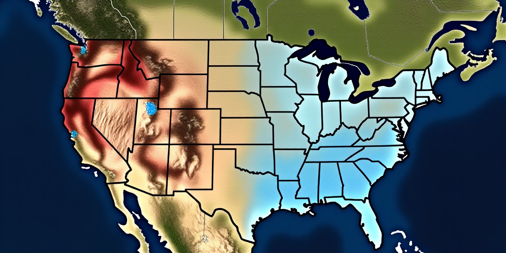 a weather map of the united states with a few different areas marked in red and blue, and a few area