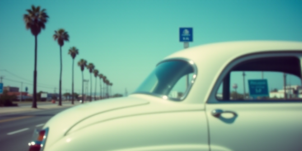 a white car with a at & t logo on it's side window and a street sign in the background, Elbridge Aye