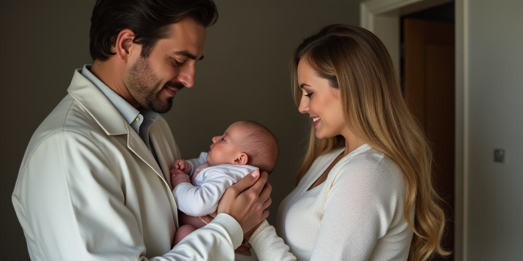 a woman holding a baby in her arms while another woman holds a baby in her arms and a man in a white