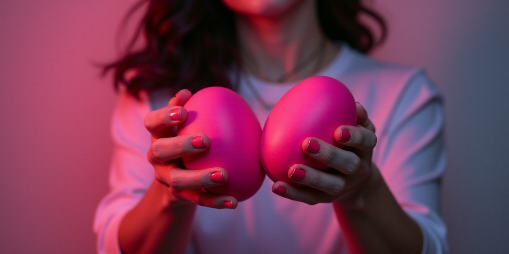a woman holding a pink pair of dumbs in her hands with both hands on the dumbs and the other hand on