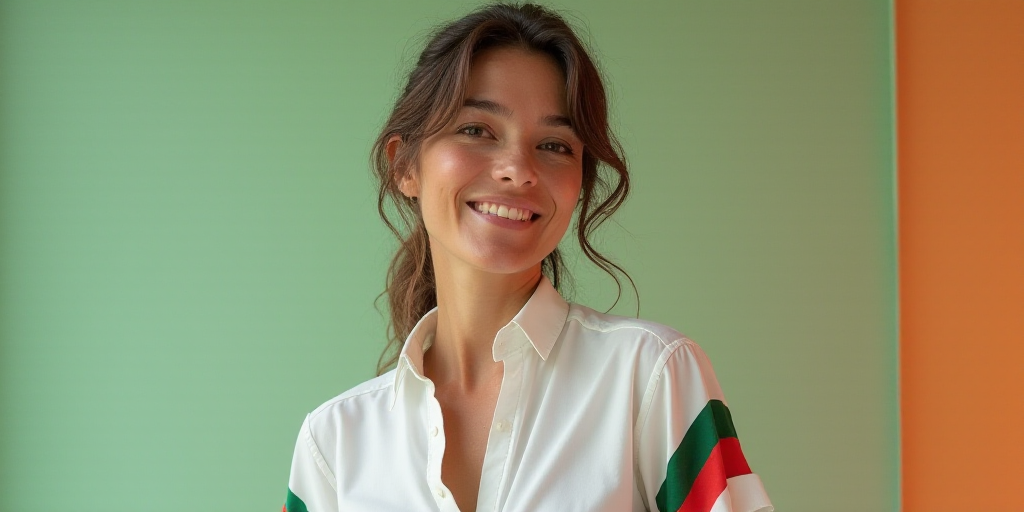 a woman in a white shirt and green and red stripes on her bike jersey is smiling at the camera, Cefe