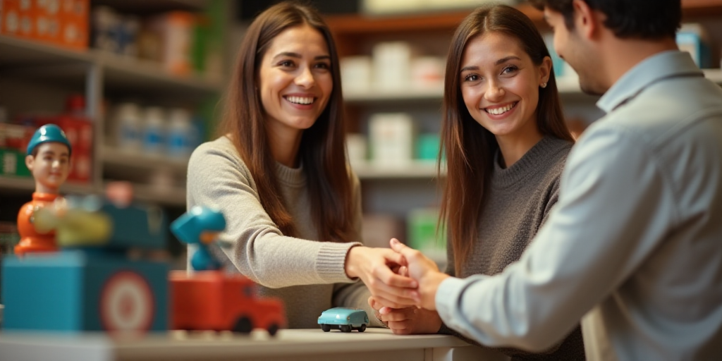 a woman is paying a customer at a store with a smile on her face and a smile on her face, Ceferí Ol