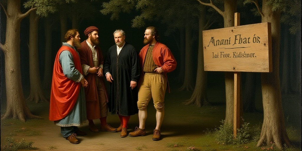 three men standing next to each other in front of a forest with a sign on it that says,, André Fran