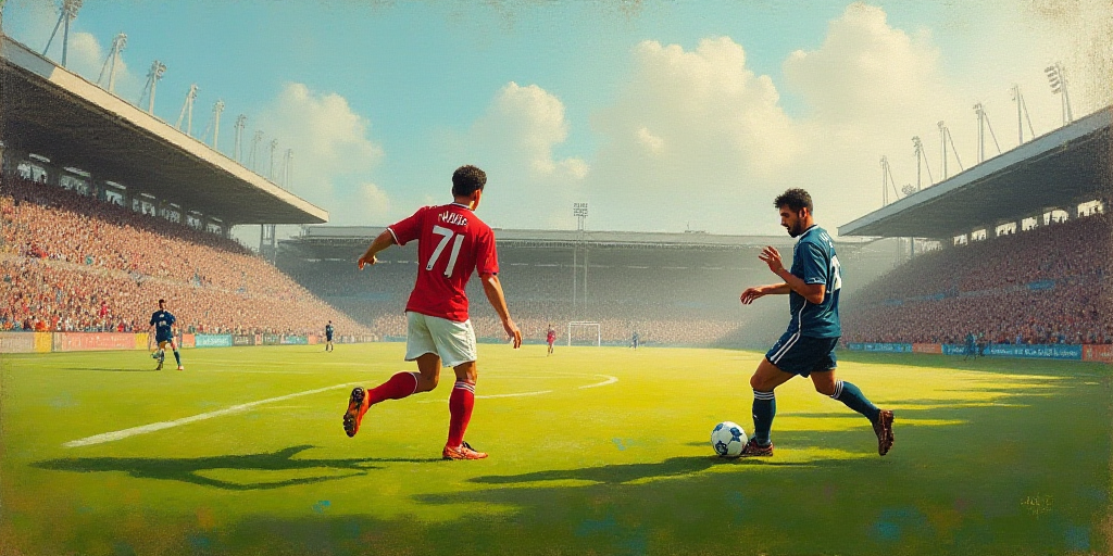 two soccer players are playing soccer on a field with a crowd watching them from the stands and a cr