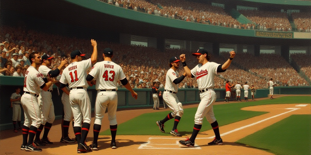 a baseball player is celebrating with his teammates on the field in front of a crowd of people in th