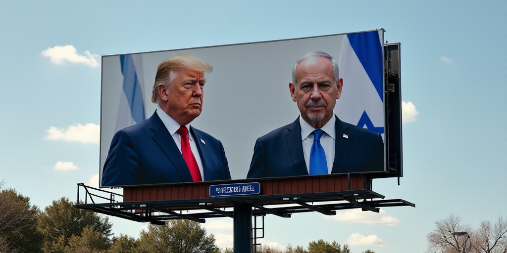 a billboard with a picture of president donald trump and israeli president netanys netanys netanys n