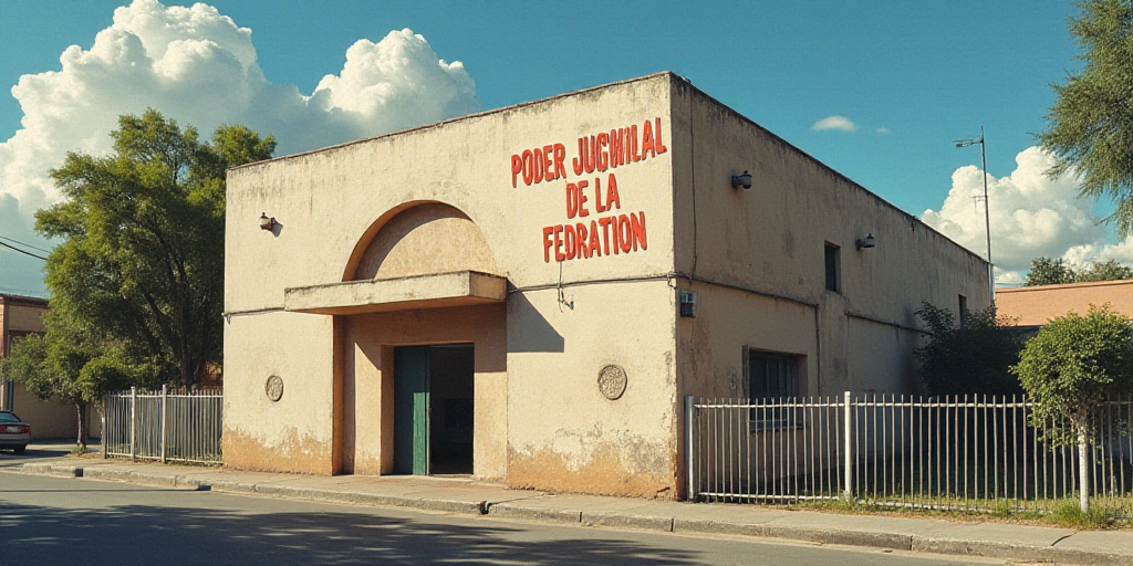 a building with a sign on the side of it that says poder judicial de la fedraation, Federico Uribe,
