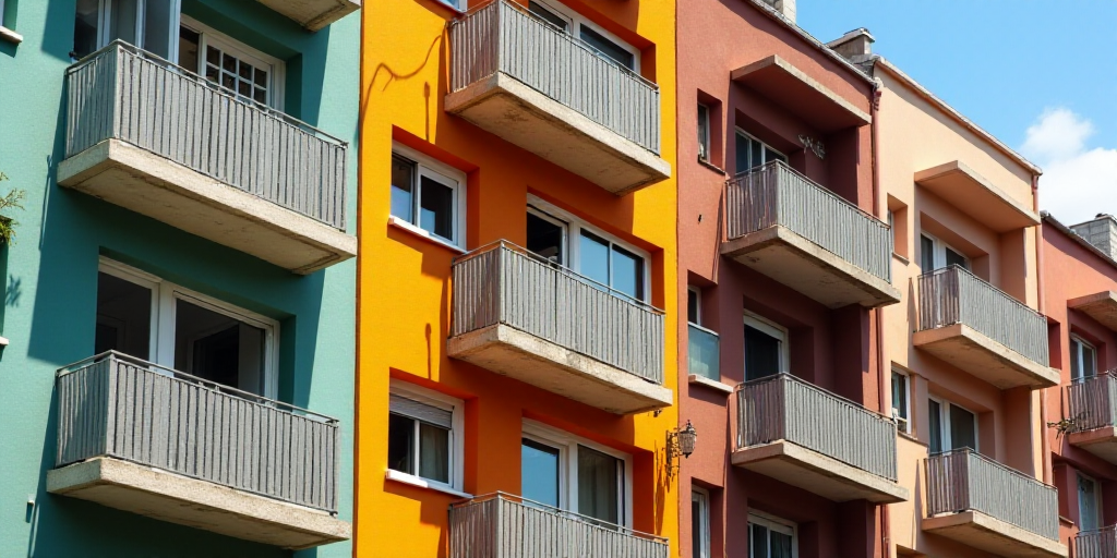 a building with balconies and balconies on the balconies and a sign on the balconies, Ceferí Olivé