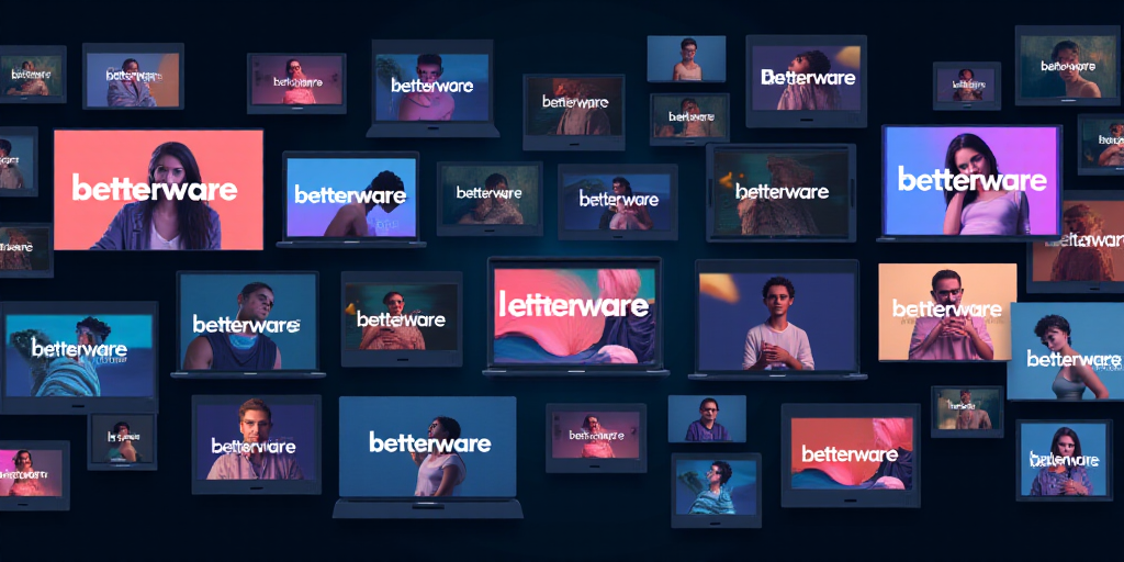 a bunch of different screens with the word betterware on them and a few images of people in the back