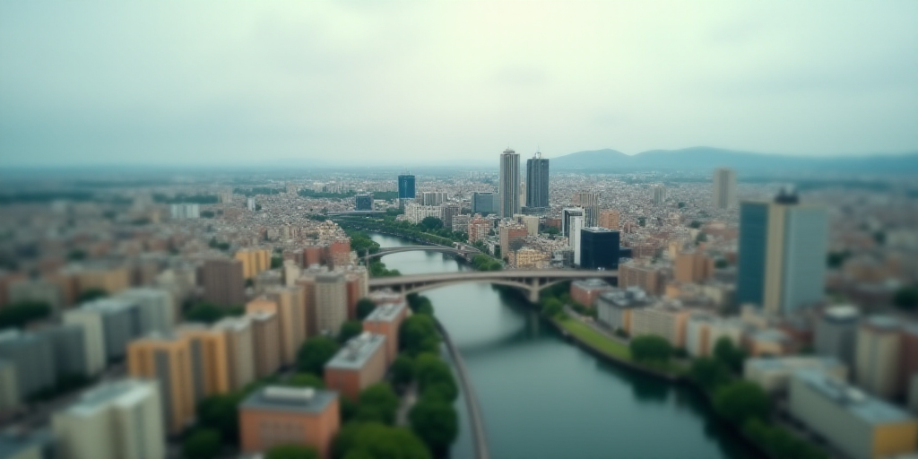 a city with a bridge and a bridge over it with a sky line above it and a city below, Aquirax Uno, bl