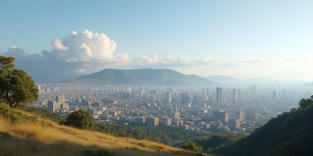 a city with a hill in the background and a few buildings on the hill side in the foreground, Bracha