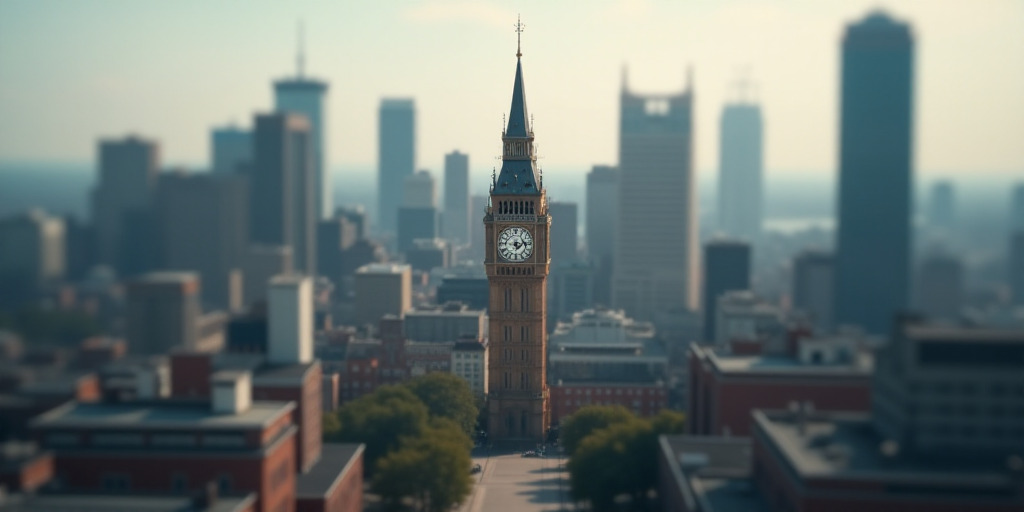 a city with a lot of tall buildings and a clock tower in the middle of it's center, Eddie Mendoza, c