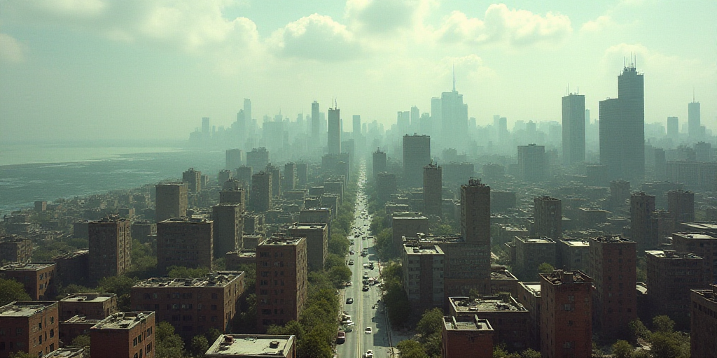 a city with lots of buildings and a body of water in the background with a few buildings in the fore