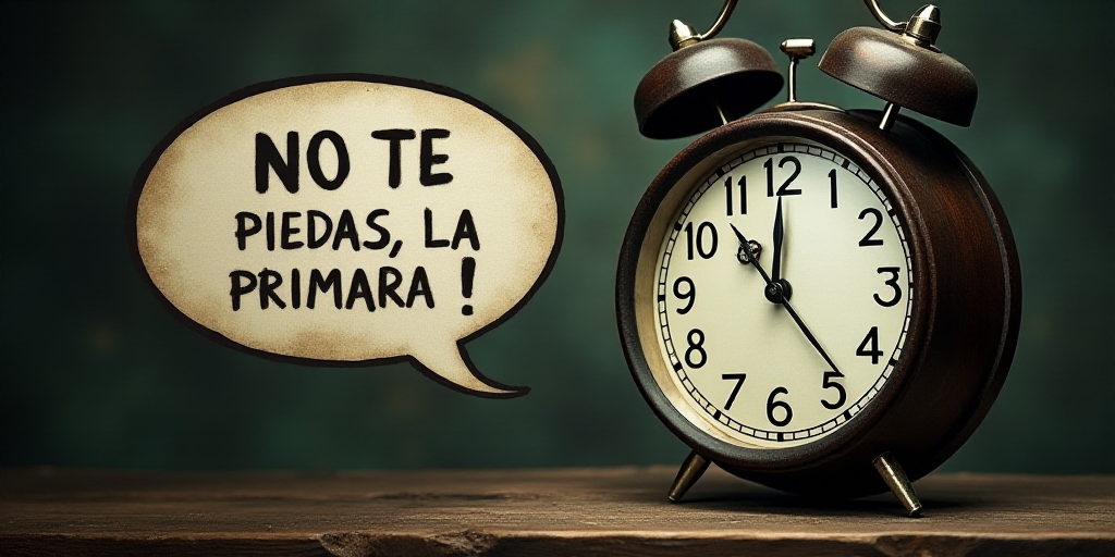 a clock with a speech bubble in front of it that says no te piedas la primera de el economista, Dieg