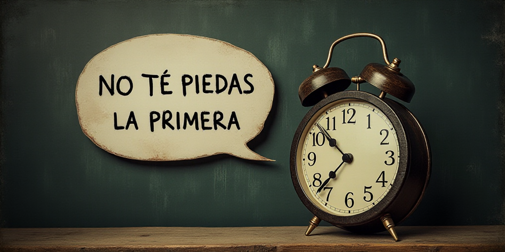 a clock with a speech bubble in front of it that says no te piedas la primera de el economista, Dieg