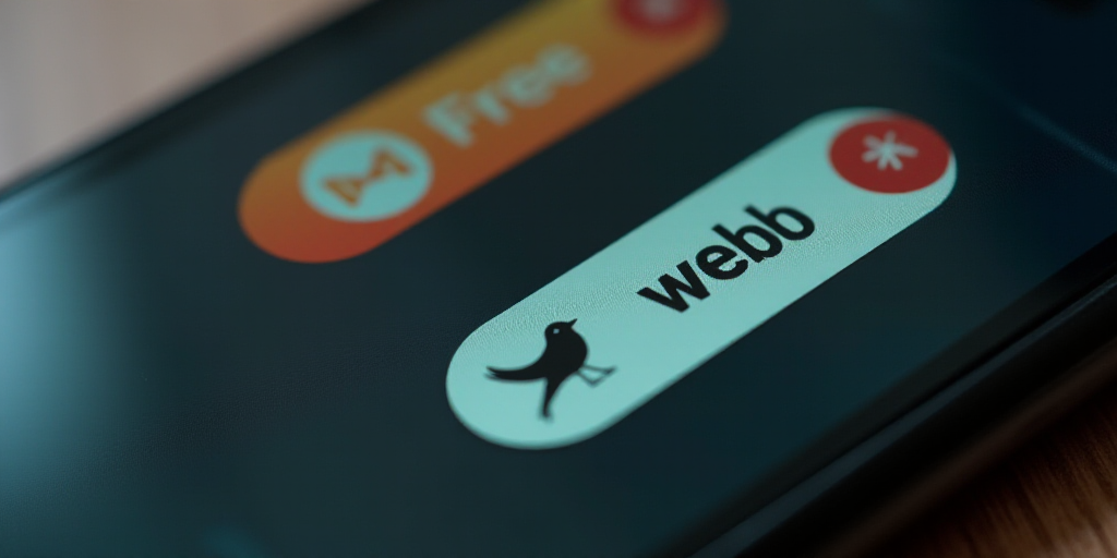 a close up of a cell phone with a logo on it's screen and a web button with a picture of a bird, Cui