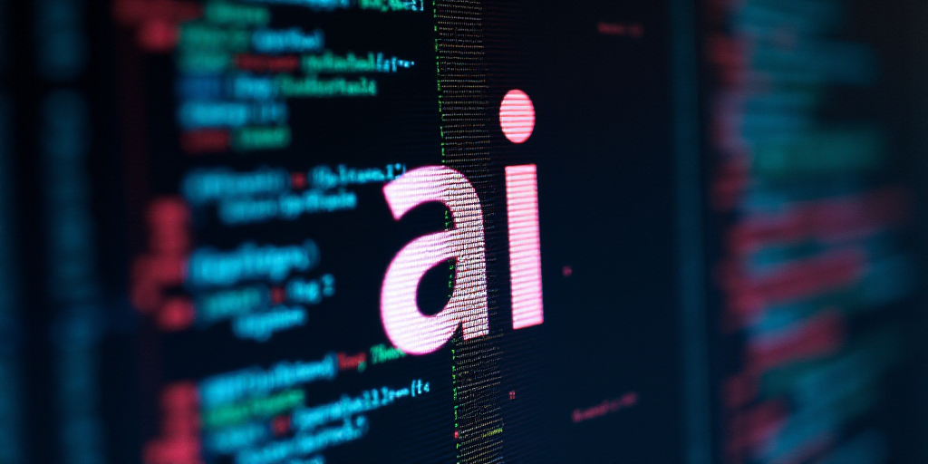 a close up of a logo on a computer screen with a blurry background of the word ai on it, Antoni Pitx