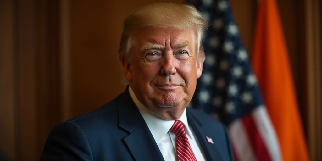 a close up of a person wearing a suit and tie with a flag in the background of a room, Donald Roller