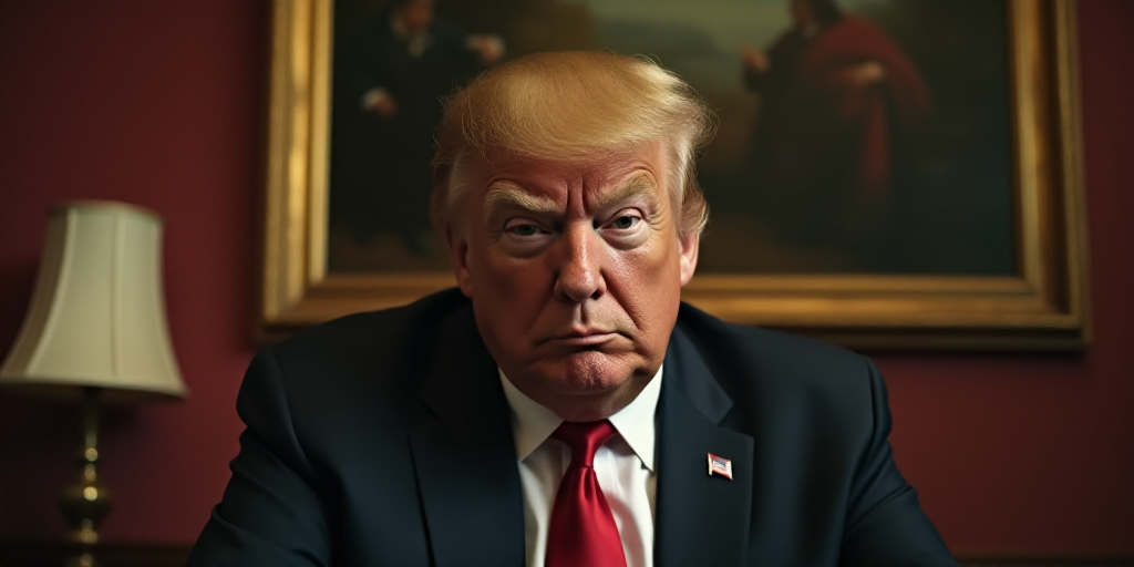 a close up of a person wearing a suit and tie with a painting behind him and a curtain behind him, D