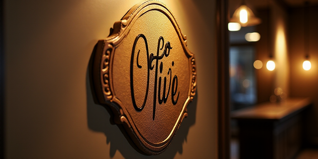 a close up of a wall with a logo on it and a light in the background that reads coffee, Ceferí Oliv