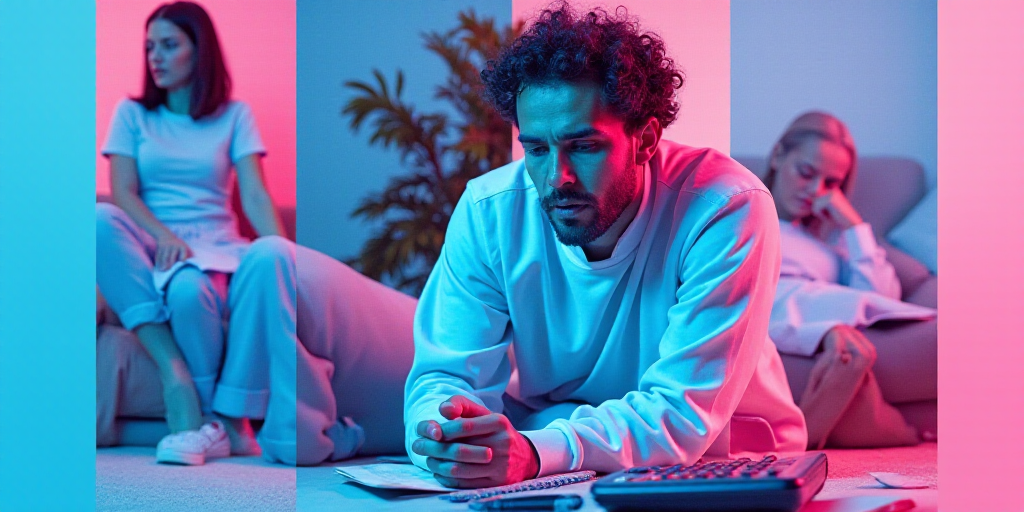 a collage of photos with a woman and a calculator and a man sitting on a couch, Évariste Vital Lumi