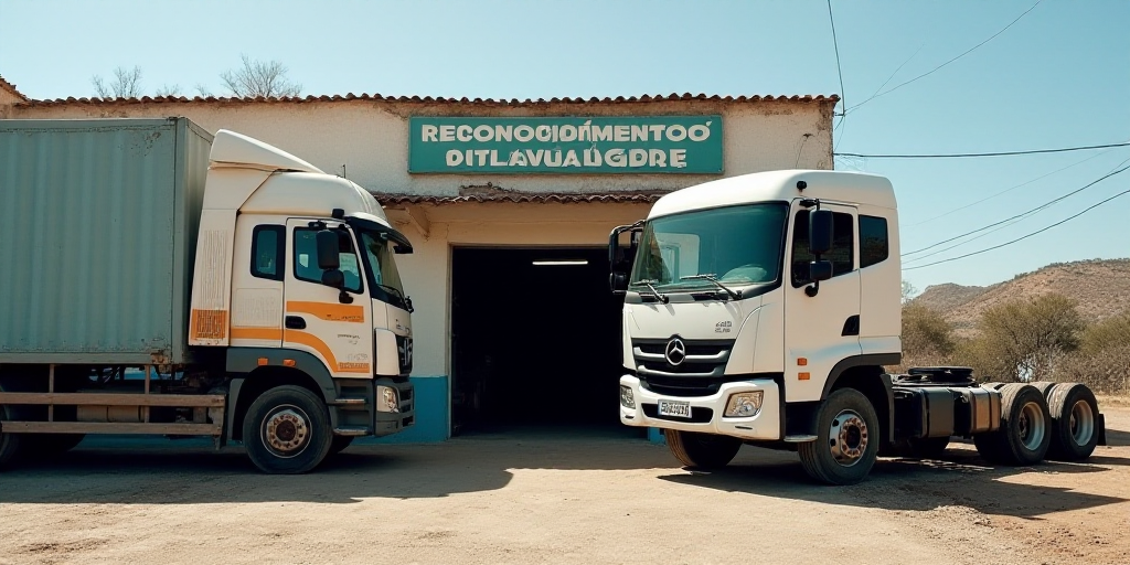 a couple of trucks are parked in front of a building with a sign that says reconocimentoo aduannero,