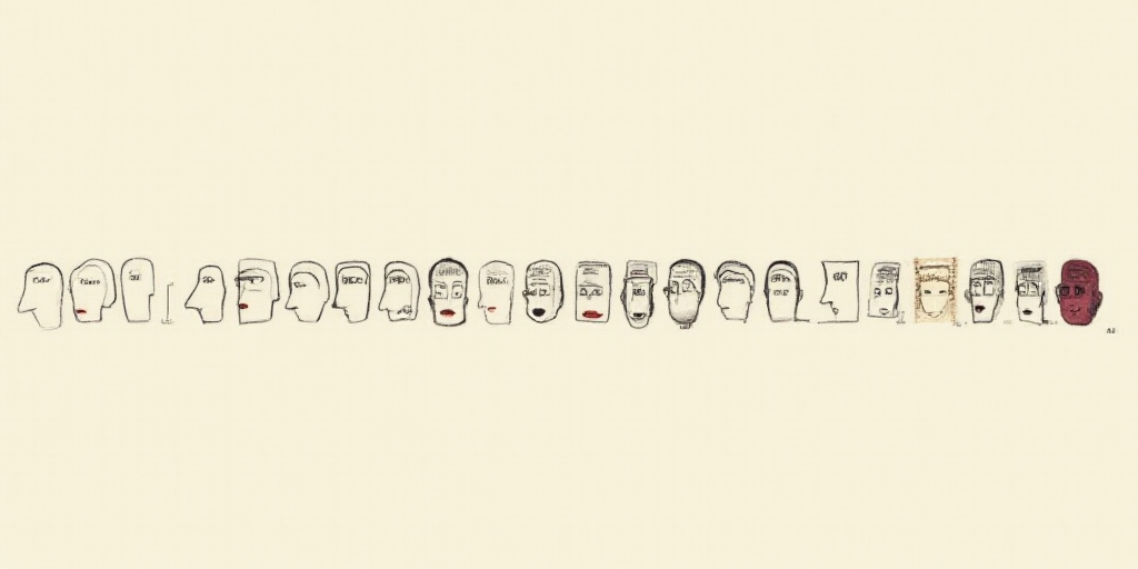 a diagram with a number of faces and numbers on it, and a line of numbers with a face, Diego Gisbert