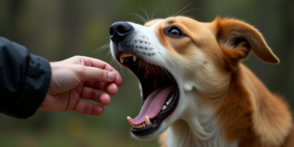 a dog with its mouth open and a person reaching out to pet it's mouth with its mouth open, Elke Voge