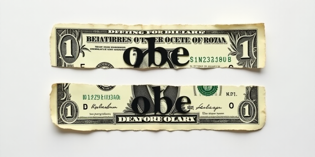 a dollar bill with the word obe on it and a torn piece of paper with the word obe on it, Benjamin Bl