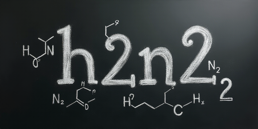 a drawing of a chemical structure on a chalkboard background with the word h2n2 written in white cha