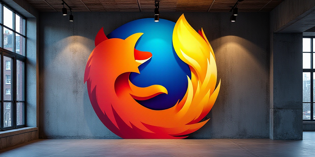 a firefox logo is displayed on a wall in a building in a city of london, england, Andrew Bell, furaf