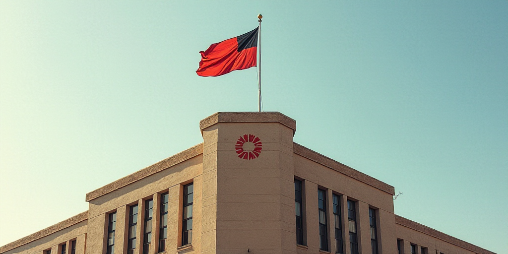 a flag on top of a building with a sign in front of it that says stcc and a flag on top of a buildin