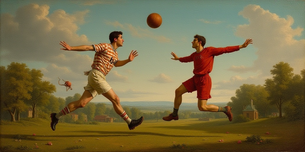a football player is jumping in the air to catch a ball while another player is running behind him a