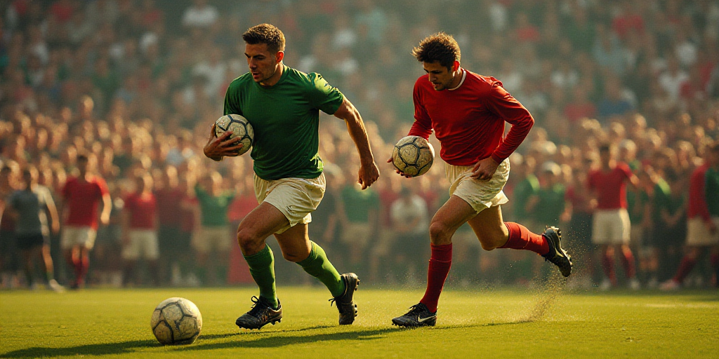 a football player running with the ball in his hand and another running with the ball in his hand in