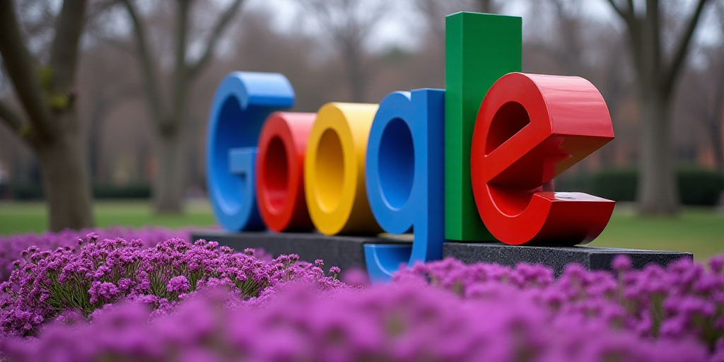 a google sign is seen in front of purple flowers and bushes in a park in washington, dc, on march 13