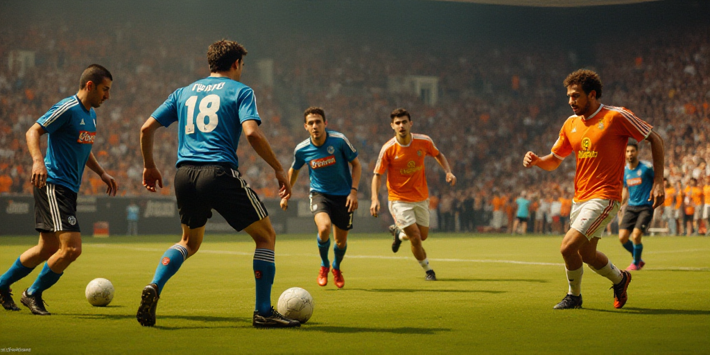 a group of men playing a game of soccer on a field with a crowd watching them from the stands, Estua
