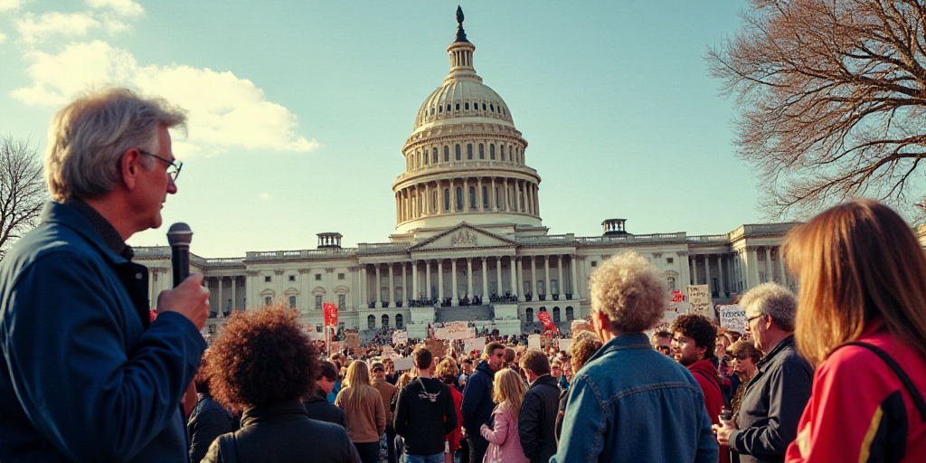 a group of people holding signs in front of the capitol building in washington dc, with a man holdin