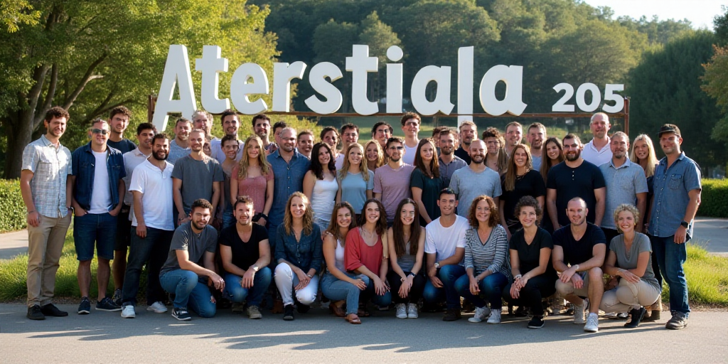 a group of people posing for a picture in front of a sign that says aterstiala 205, Altichiero, artg
