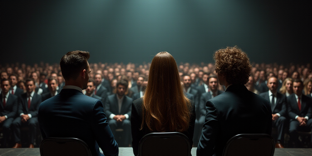 a group of people sitting on a stage in front of a crowd of people in suits and ties,, Ada Gladys Ki