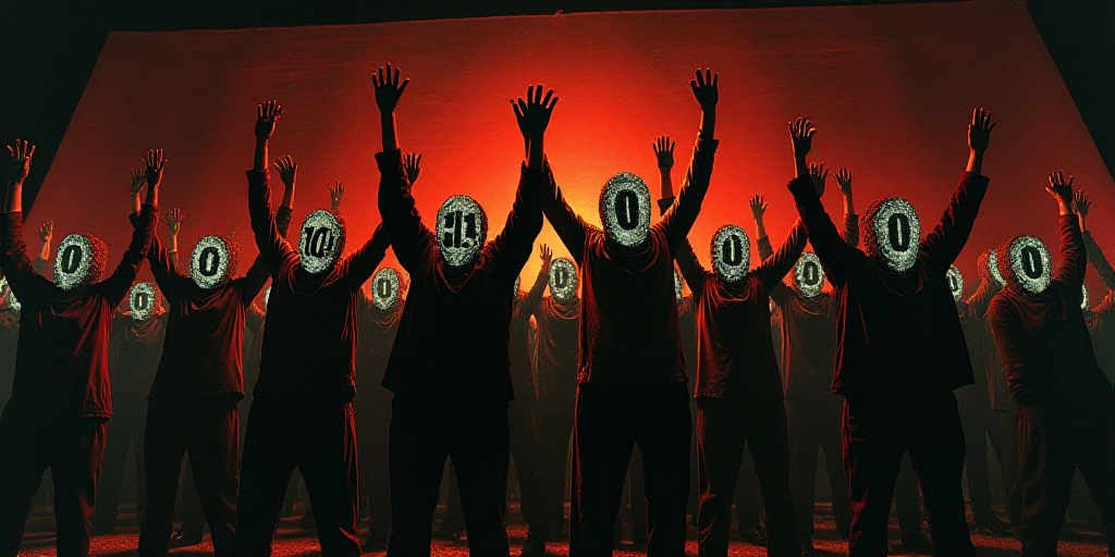a group of people standing in front of a building at night with their hands up in the air and their
