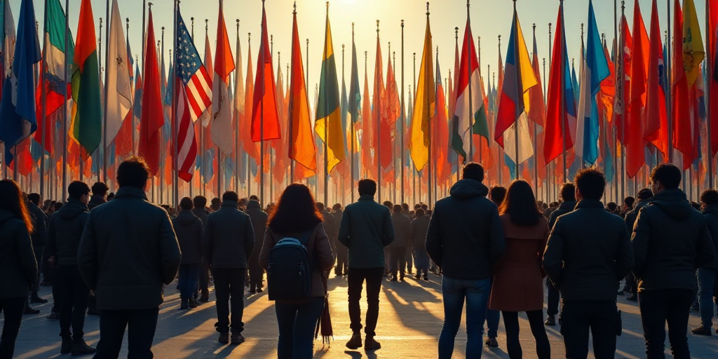 a group of people standing in front of a wall of flags and flags of all colors of the world, Carlos