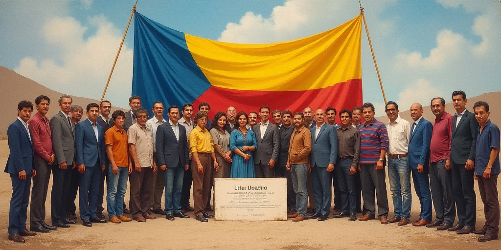 a group of people standing in front of a flag and a flag banner with a plaque in front of them, Carl