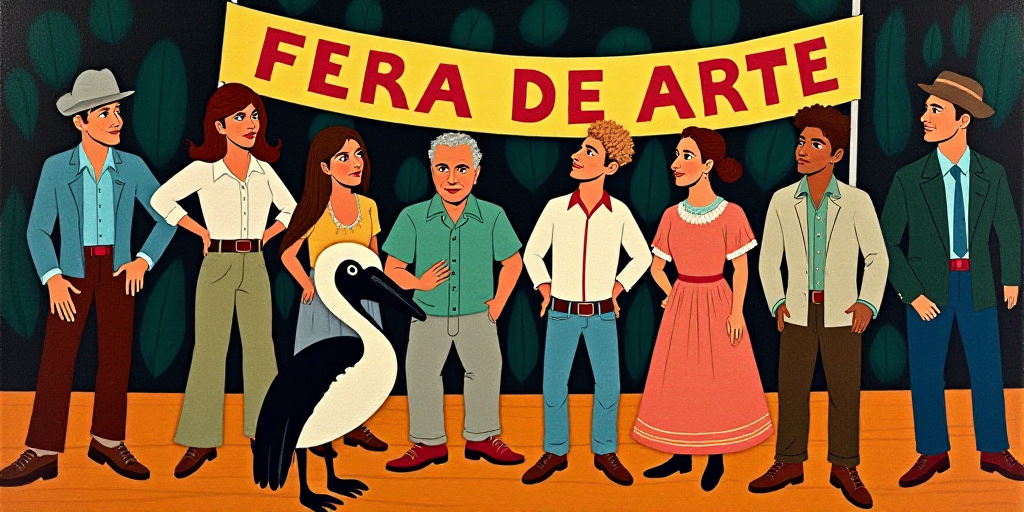 a group of people standing on a stage with a banner behind them that says fera de arte arte de arte