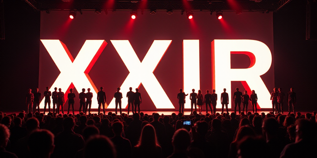 a group of people standing on a stage in front of a large sign that says xxxii ciir, david rubín, f