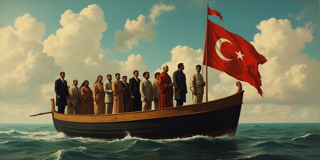 a group of people standing on top of a boat with a flag on it and a man in a suit and tie, Edi Rama,