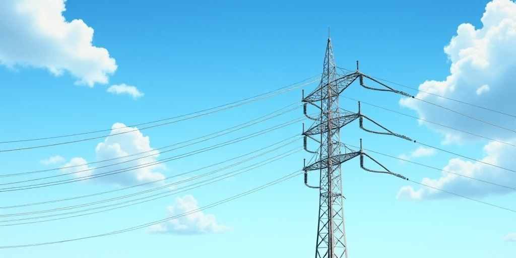 a high voltage power line with a sky background and clouds in the background, with a blue sky and so