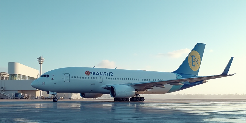a large jetliner sitting on top of an airport tarmac next to a building with a boeing logo, Ei-Q, tu