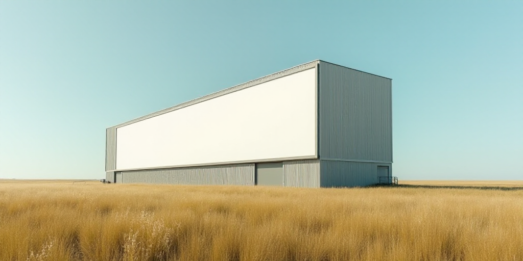 a large sign that is on the side of a building with a sky background and a field of grass, Francesco