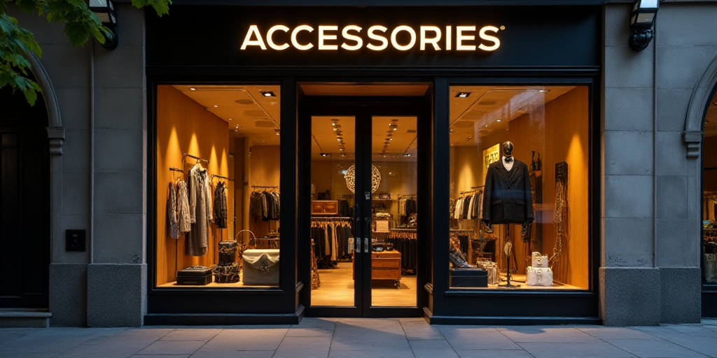 a logo for a company that sells accessories and accessories for sale in the store's storefront windo